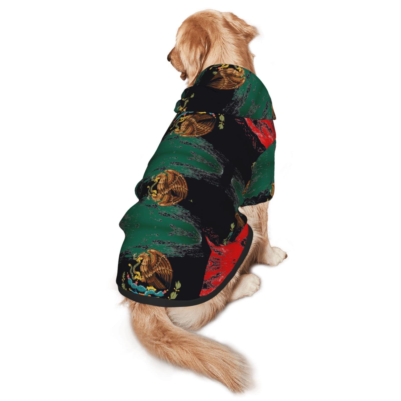 Mexican Flag Dog Hoodie Sweater with Leash Hole and Pocket Cold Weather Clothes for Medium Large Dogs