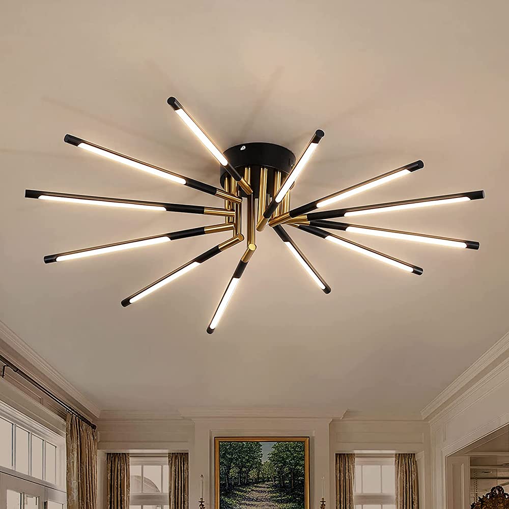 Candelabros luz de Techo 12 Luces LED atenuación lámpara de Techo Blck Oro Montaje Empotrado lámpara de Techo Control Remoto Industrial