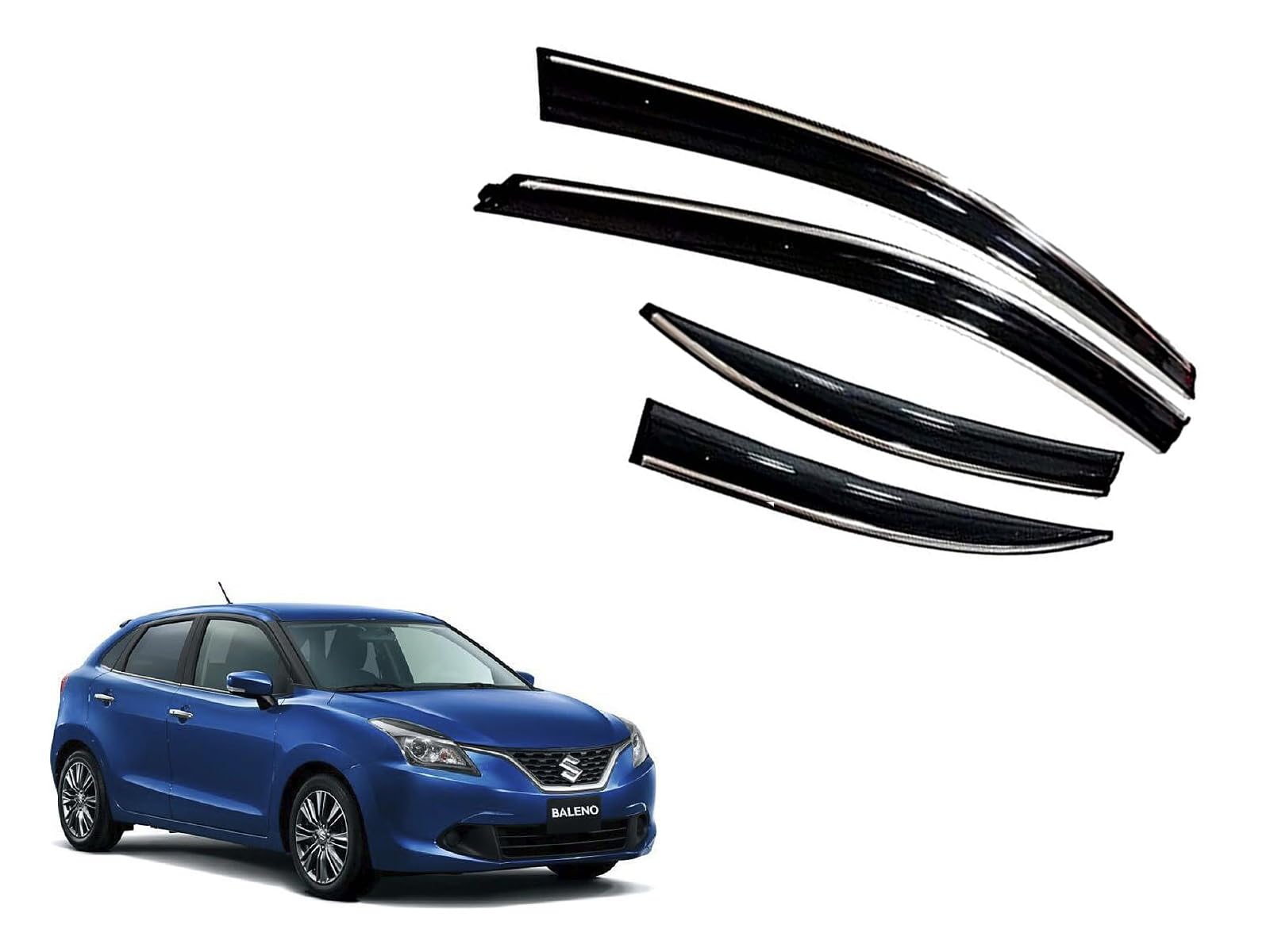 CAR SAAZ Unbreakable Chrome Line Door Visor for BALENO (2015-2018) (Set of 4Pcs) | Rain Guard | Wind Deflector