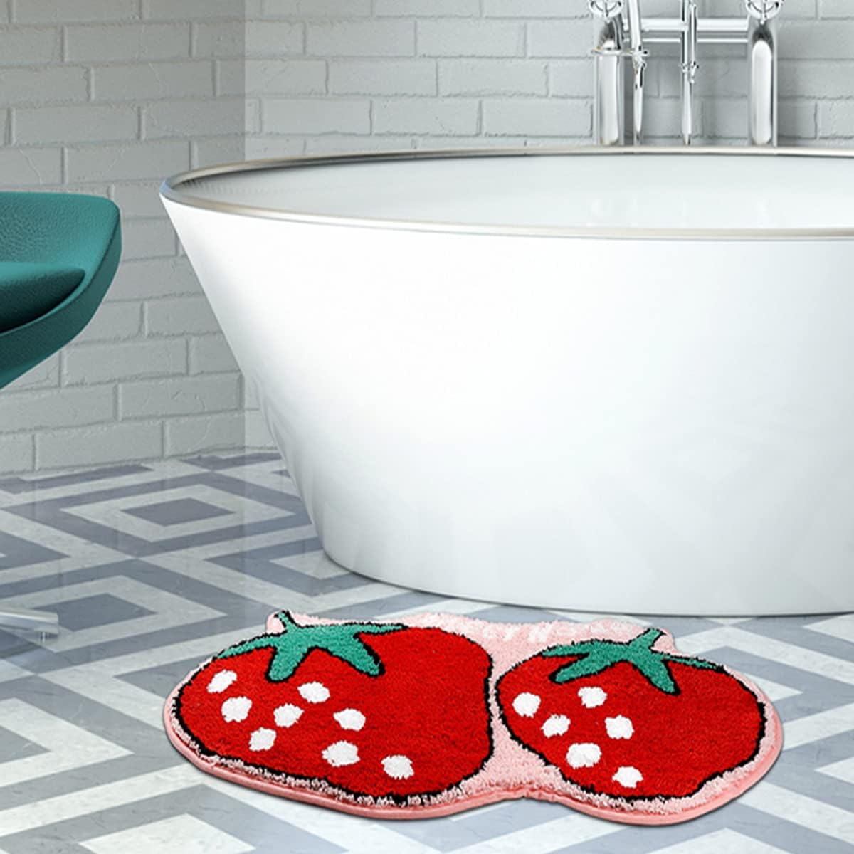 Strawberry Bath Mat,Cute Fruit Shaped Bathroom Rugs and Mat for Bathroom Decor Non-Slip Plush Microfiber Shower Rugs Absorbent Bathtub Rug Washable, (19.7x31.5 inch)