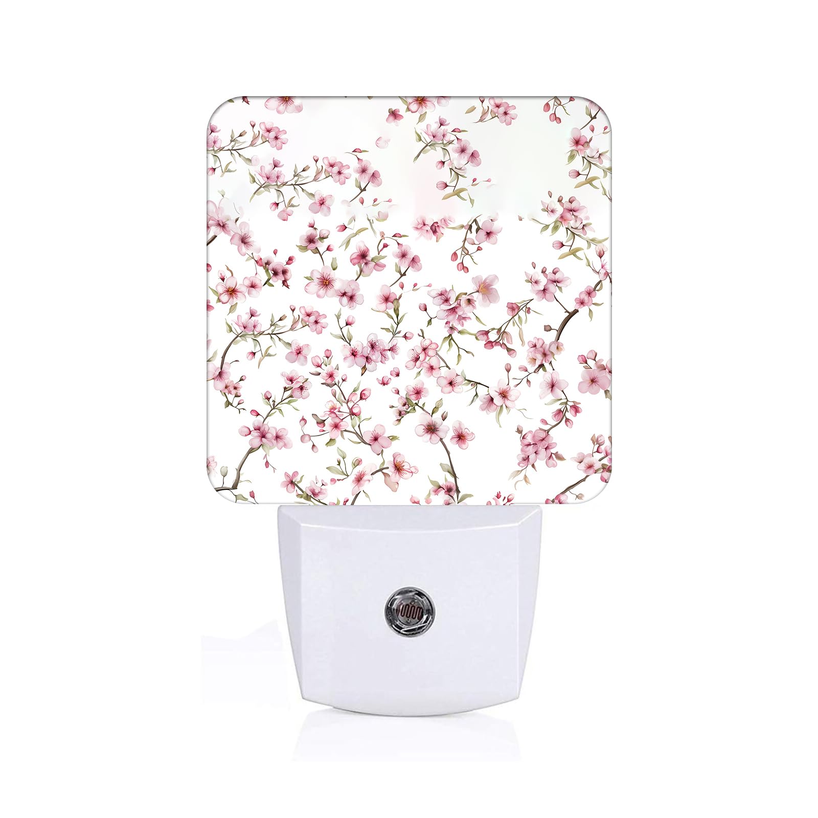 FSHVQKD Watercolor Pink Cherry Night Light,Plug-in Nightlights Auto Sensor Night Lamp Dusk to Dawn Lamp Home Decor for Nursery Children Girls Boys