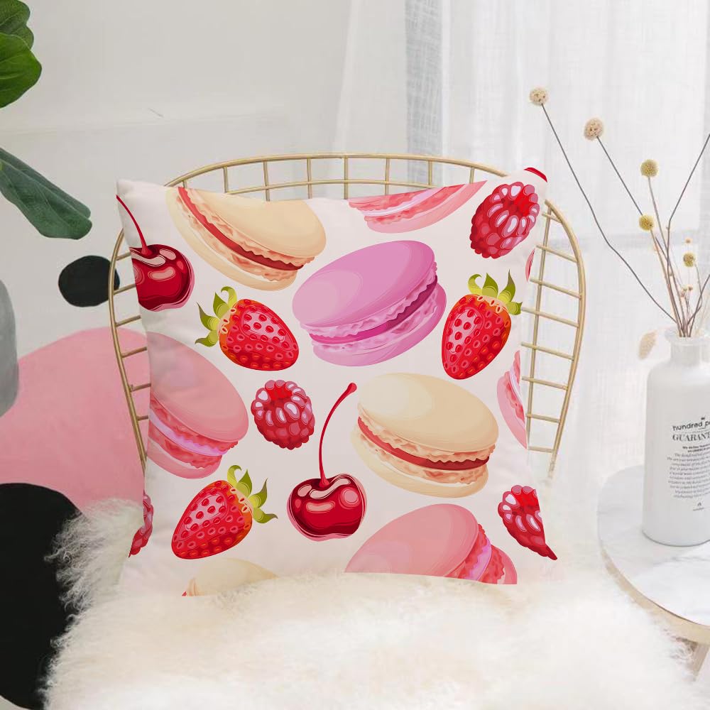 HYOSXW Cushion Cover,Throw Pillow Case Home Decorative for Living Room Bedroom Sofa Chair 16X16 Inch,Desserts, macarons and berries fill the screen,Pillowcase 40X40cm