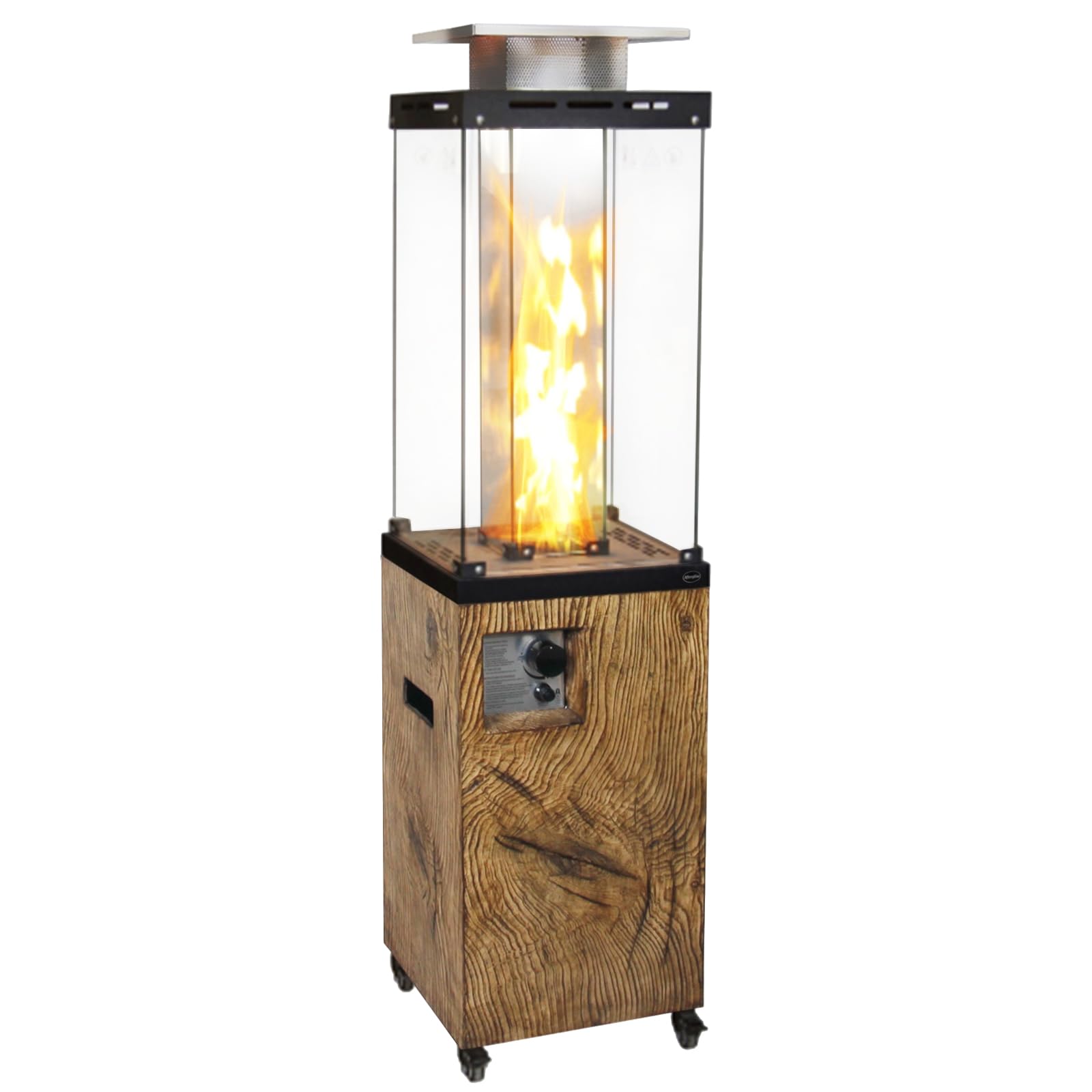 Afterglow Outdoor Patio Propane | Glass Top & TerraFab Base Fire Heater with Wheels for Outside Patio Backyard Garden, Internal Gas Tank (not included), Kd Column 41000BTU, Brown, CSA Certificated