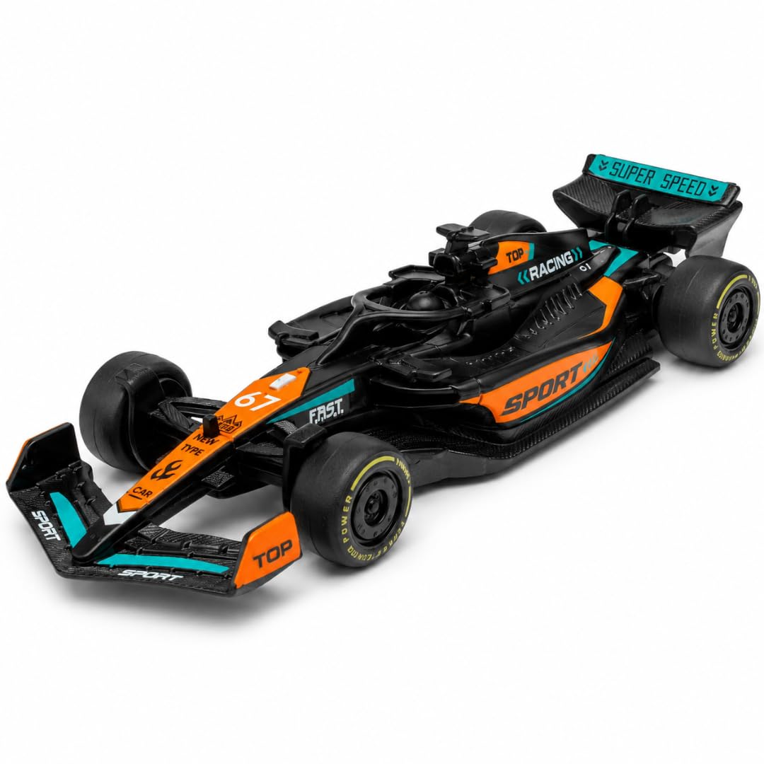 GRIPZ SR-1 Shadow 1:43 Scale Formula Racing Diecast Car Toy with Pull Back Action, Metal Body, Rubber Tyres, High Speed F1 Race Car Model for Kids 3+ Boys, Racing Collectible (Black & Orange)-image-27