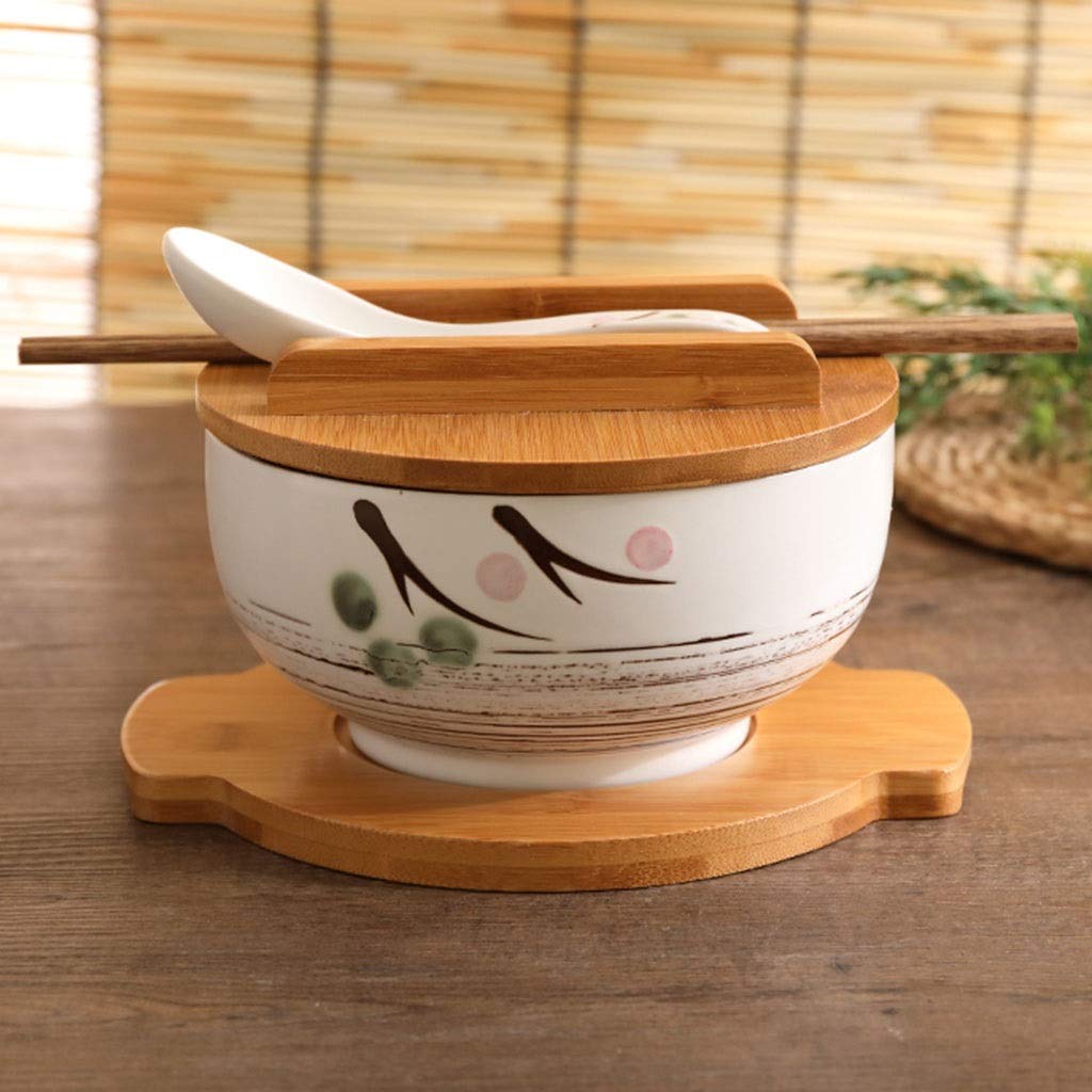 Bol En Céramique Avec Couvercle Bol De Ramen De Style Japonais Bol De Restaurant Chinois Bol De Soupe Grand Bol De Riz Avec Cuillère, Baguettes (Color : Blanc, Size : B)