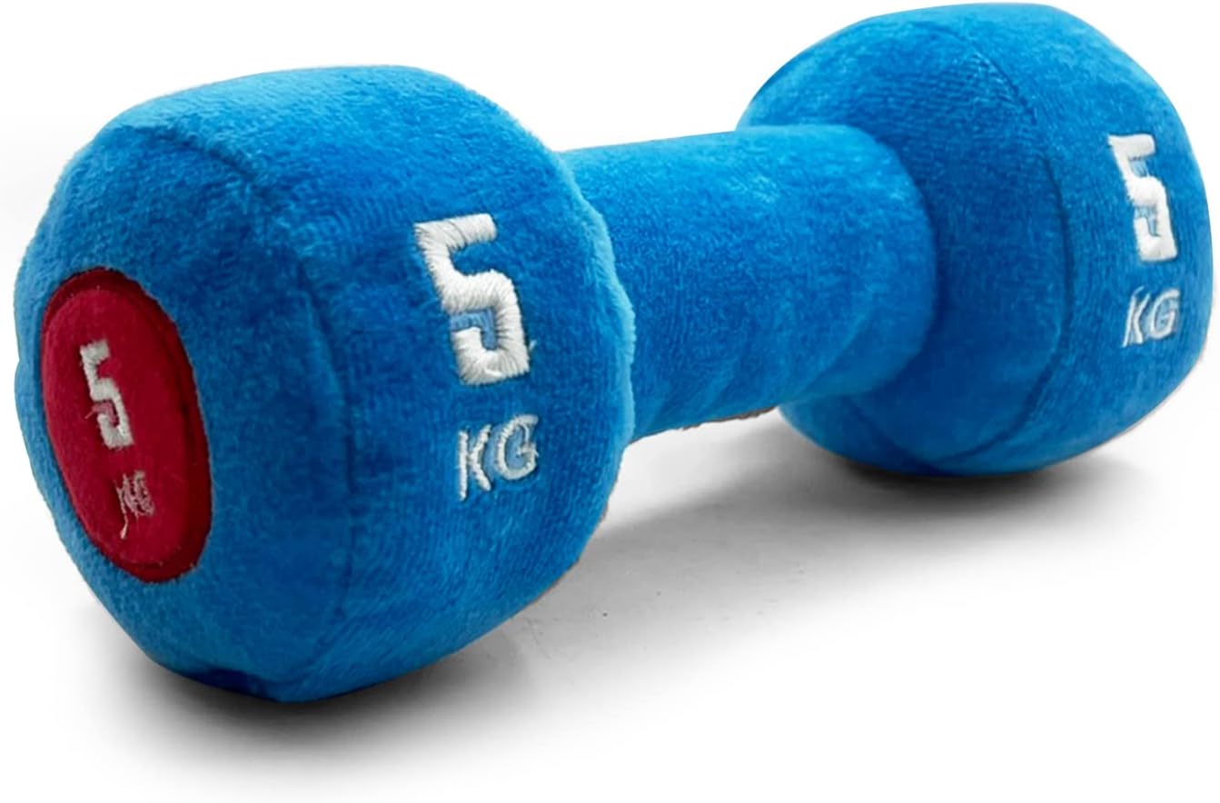 Goofy Tails Gym Series Dumbbell Plush Dog Toy | Light Chewers | Plush Toy | Soft Dog Toys for Puppy | Great for Playing Fetch and Retrieve (Blue)