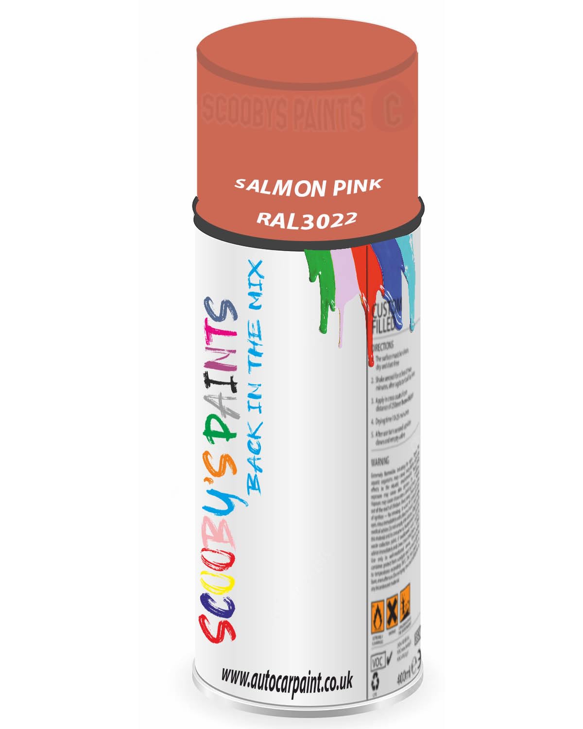SCOOBYS PAINTS BACK IN THE MIX RAL3022 Salmon pink 400ML Aerosol Spray Paint RAL Colour Can Gloss Shinny Finish DIY Indoor/Outdoor Wood Plastic Metal Heat Resistant Steel