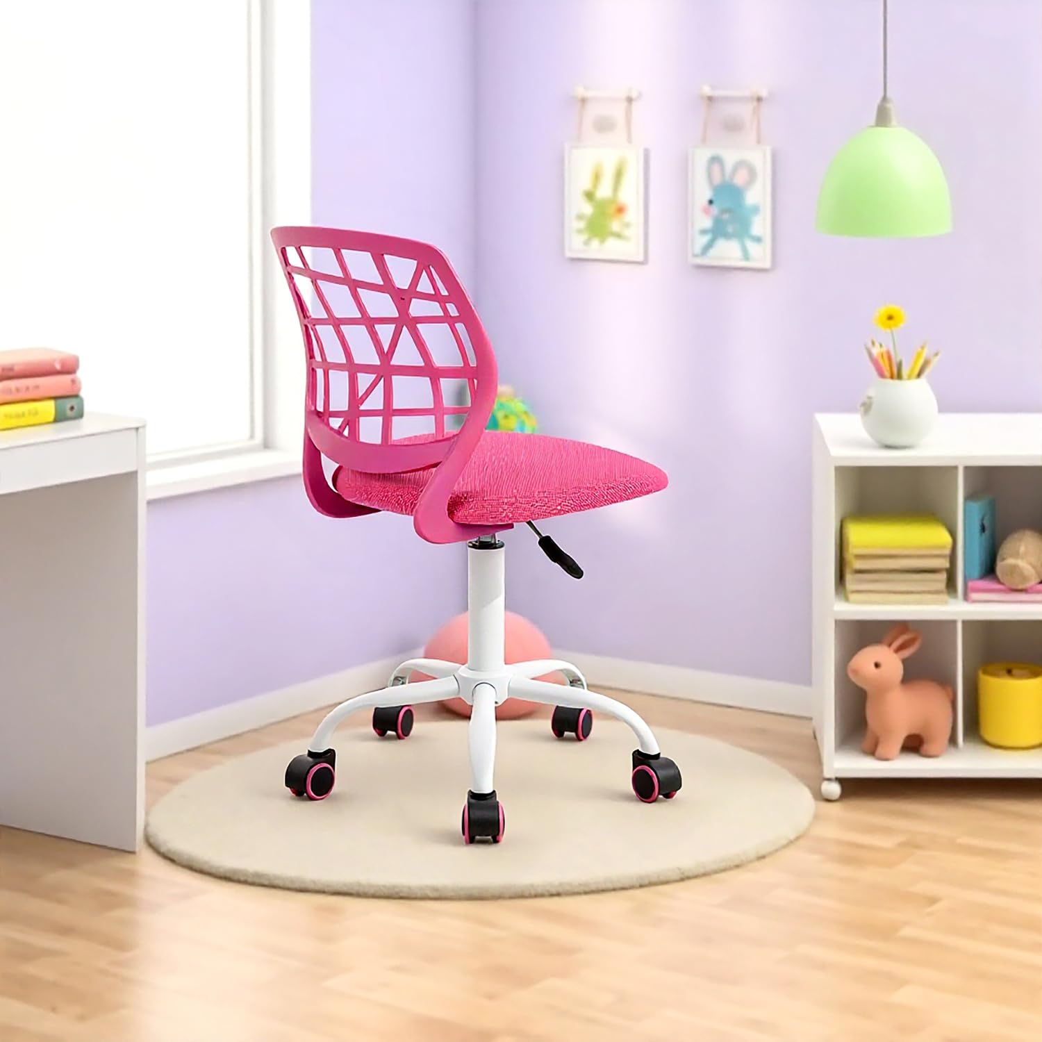 FurnitureR Sedia da scrivania per bambini, regolabile in altezza, girevole, con schienale con piccolo foro, adatta per camera dei bambini o sala studio, rosa I