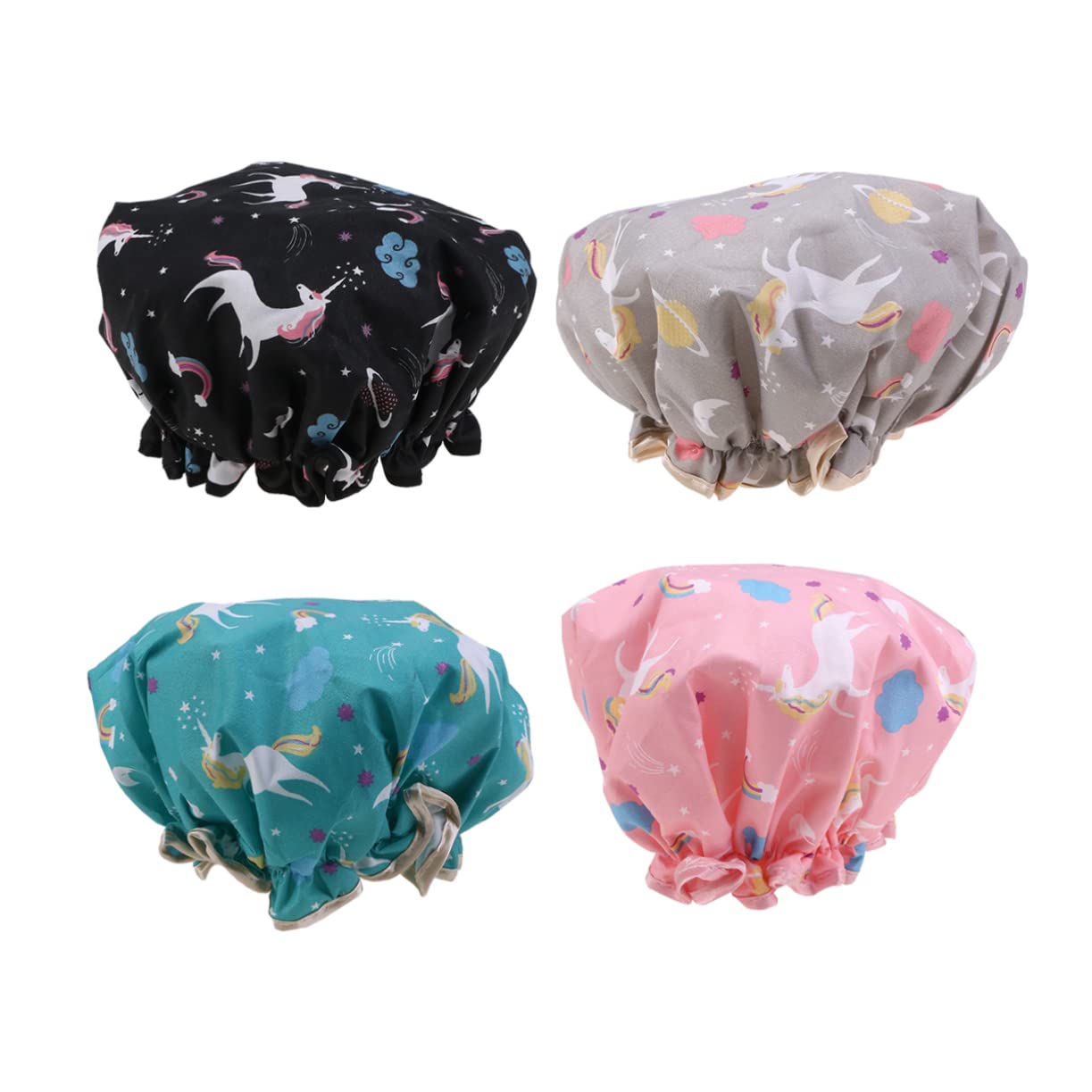 minkissy 12stücke Teiliges Wasserdichte Duschhauben Für Damen Elastische Badekappen Mit Einhorn- Doppellagig Grün Rosa Schwarz Für Und Spa Haarschutz Für Zuhause