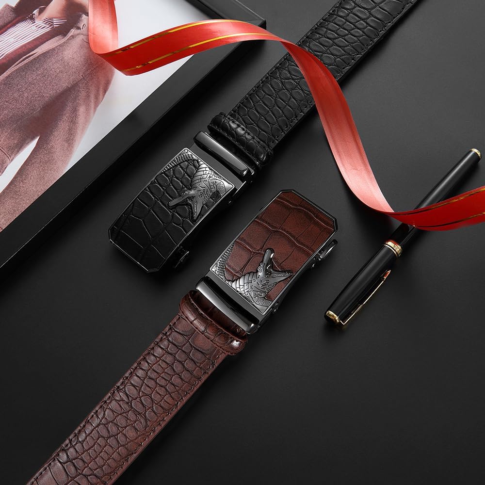 Mens Ratchet Belt Mens Dress Belt Leather 1 3/8" Casual Work Jeans Golf with Gift Box - Image 5