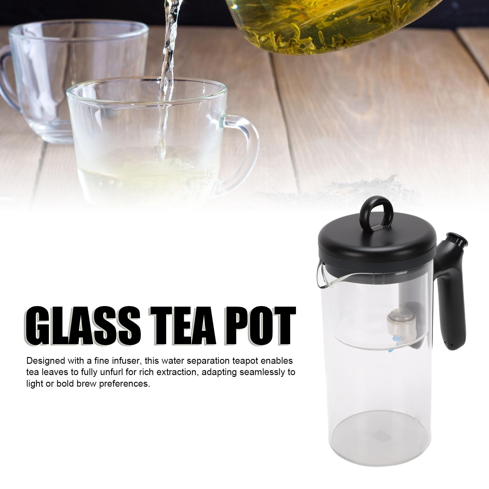 Teekanne aus Glas mit Innenkammer, Bewahrt den Natürlichen Geschmack, Magnetischer Niederdrückmechanismus Trennt Wasser und Blätter für Schwarzen Grünen Oolong-Tee