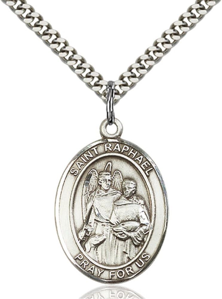 Bonyak Jewelry St. Raphael The Archangel Hand-Crafted Oval Medal Pendant in Sterling Silver