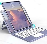 Vista 18 de iPad Air Air2 iPad 5ª 6ª generación 9.7 pulgadas iPad 5 iPad 6 Funda con teclado Touchpad horizontal/vertical Soporte magnético desmontable BT