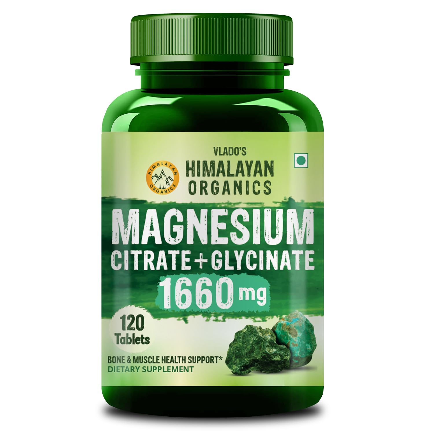 HIMALAYAN ORGANICS Magnesium Citrate + Glycinate + Oxide Complex 1648 mg Supplement For Men And Women | Boost Heart, Nerve & Muscle Health | Good For Strong Bones - 120 Vegetarian Tablets