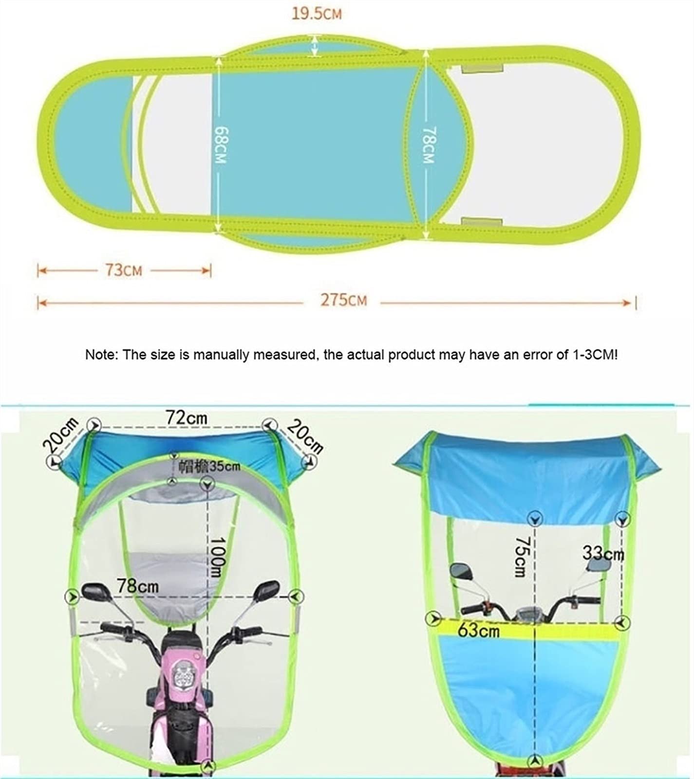 Copertura parasole universale per moto elettrica, copertura impermeabile per scooter, copertura per ombrellone per tettuccio per auto a batteria (rosa)