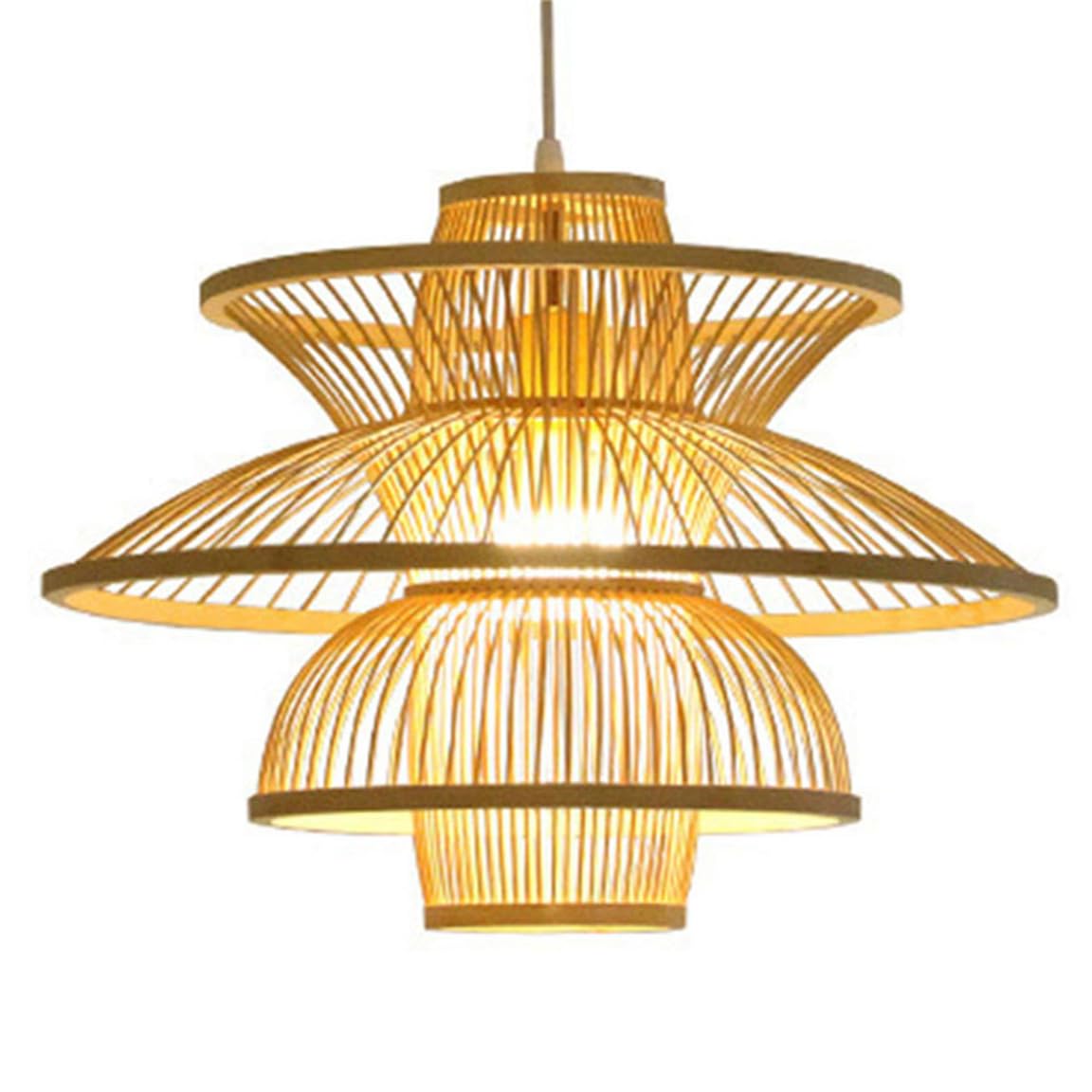 SHUANGZ 3-Layer Farmhouse Wicker Chandelier Boho Bamboo Rattan Light Fixture 19.7 Inch Boho Bamboo Wooden Light Fixture for Kitchen Island Hanging Pendant Light for Master Bedroom, Living Room