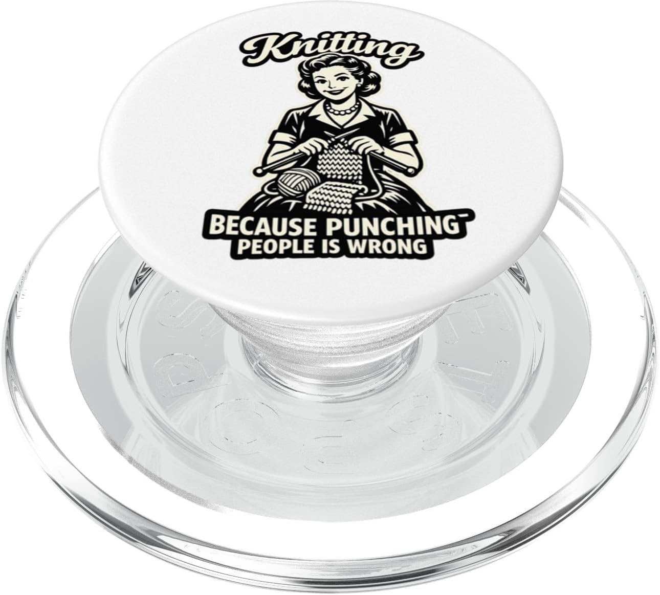 Funny Knitting Because Punching People is Wrong Retro Design PopSockets PopWallet for MagSafe