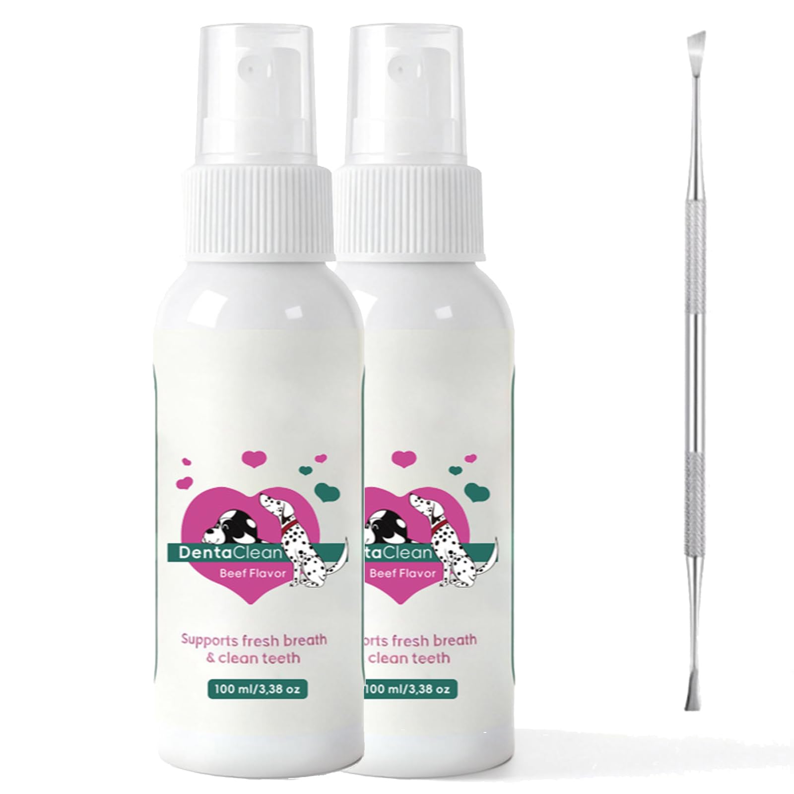 CAYLEKI 2 Bottles Pet Dental Spray with Dental Cleaning Tool for Dogs & Cats - Gentle No-Brush Oral Care Spray Helps Plaque and Tartar Build-Up, Fresh Breath Support for Daily Teeth Hygiene