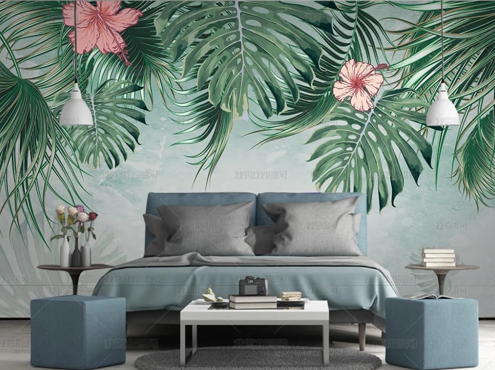 Papier peint intissé forêt tropicale pour masquer les défauts du mur de salon - 2