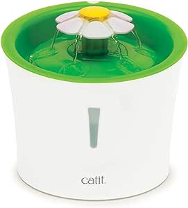 Catit Flower Fountain with Triple Action Filter, Cat Drinking Water Fountain, 3 L, Green