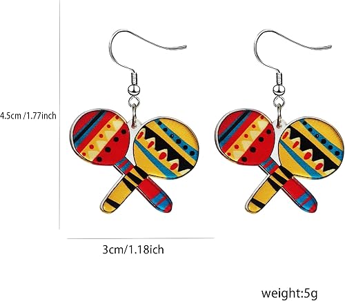 Miniatura 6 de Cinco De Mayo - Aretes para mujer, aretes de fiesta de México, coloridos acrílicos, sombrero, cactus, guitarra, maracas, aretes colgantes de Cinco