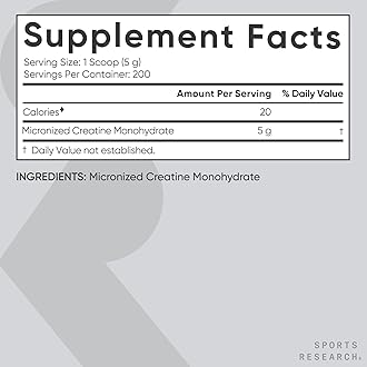 Sports Research Creatine Monohydrate - Gain Lean Muscle, Improve Performance and Strength and Support Workout Recovery - 5 g Micronized Creatine - 35.27 oz