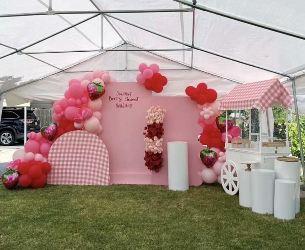 Iydamc Strawberry Theme Arched Backdrop Covers For Baby Sweet Birthday Parties Stretchy Arch Stand Cover Baby Shower Party Decorations Props (4.6x8FT Only Cover