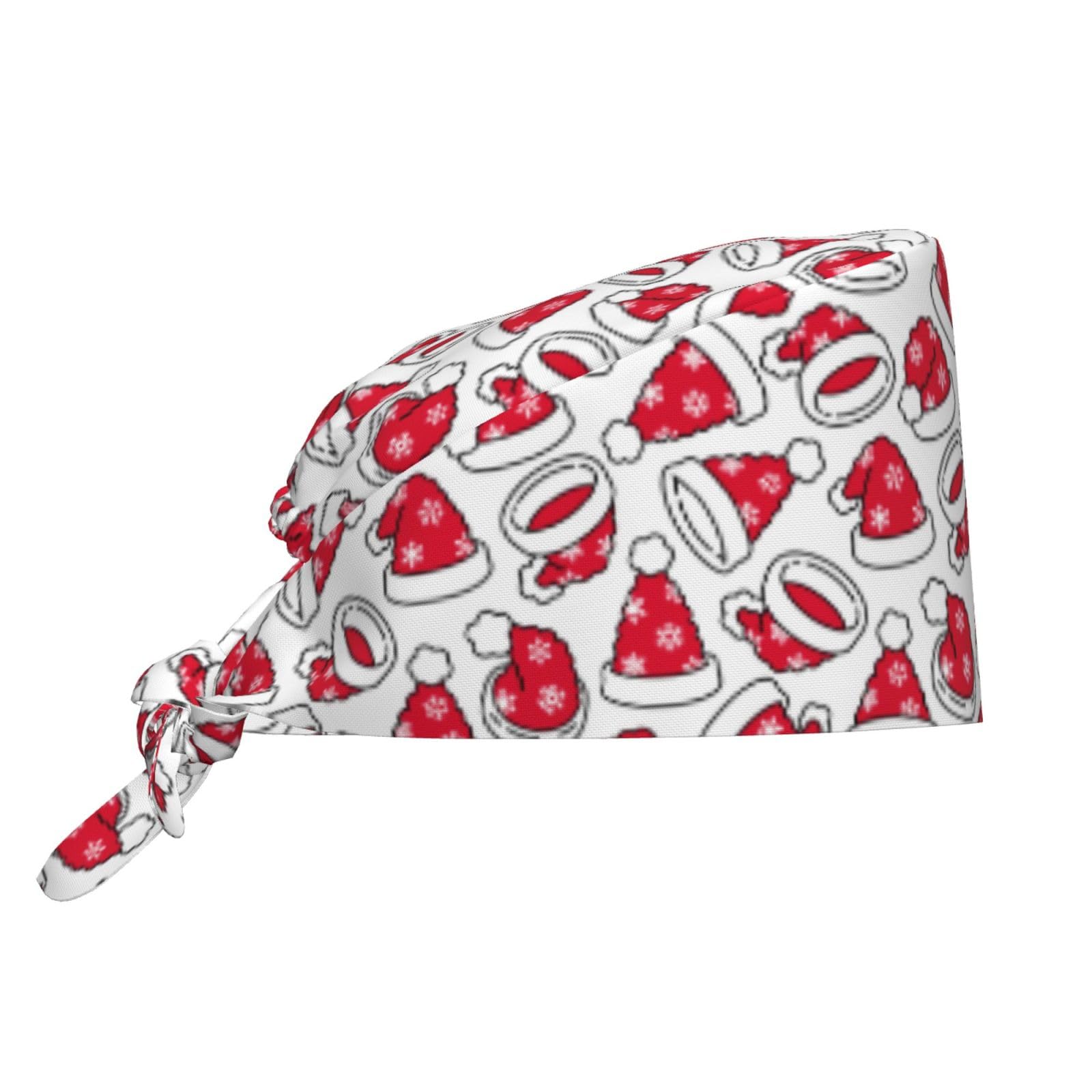 Peiyeety Unisex As Pic Christmas Hat Print Working Cap With Sweatband For Women Men, Adjustable Cleaning Working Hats,Surgical Caps