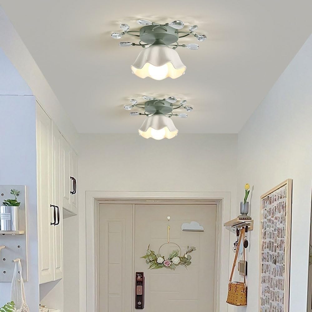 Nowoczesna szklana lampa wisząca z kwiatowym wzorem do przedpokoju, do wnętrz, szkła, białego, zielonego, kwiatowego sufitu, dużej łazienki, przedpokoju, kuchni, przedpokoju