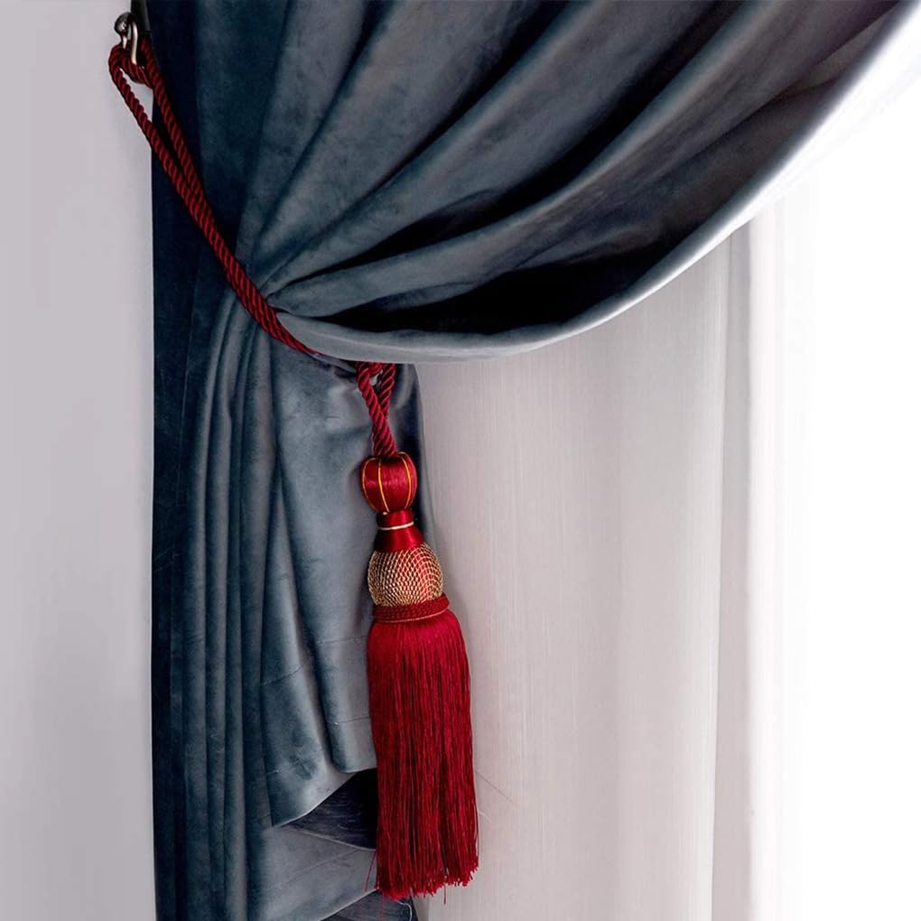 Lot de 5 rideaux à pompons polyvalents pour décoration de chambre, facile à entretenir, en polyester durable, accessoires de chambre, décoration de la maison, doré 1