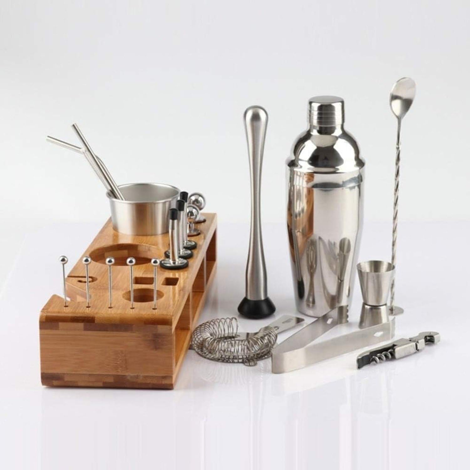 Set 23 Pezzi Acciaio Inox per Cocktail con Portabottiglie, 550ml, 550ml