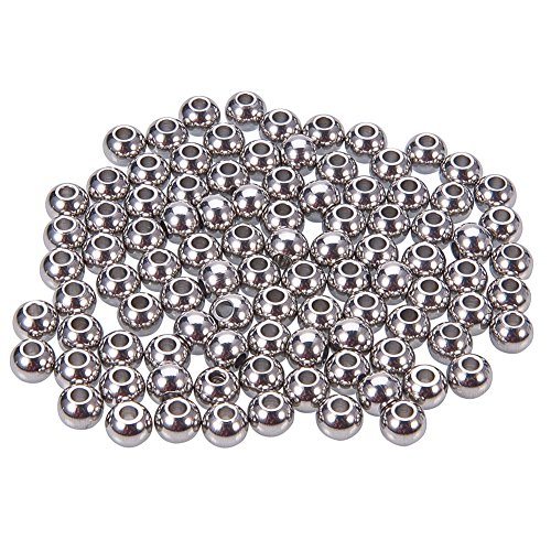 NBEADS 100 Pcs 6mm 304 Stainless Steel Smooth Round Metal Spacer Beads Loose Beads for DIY Jewelry Making Findings
