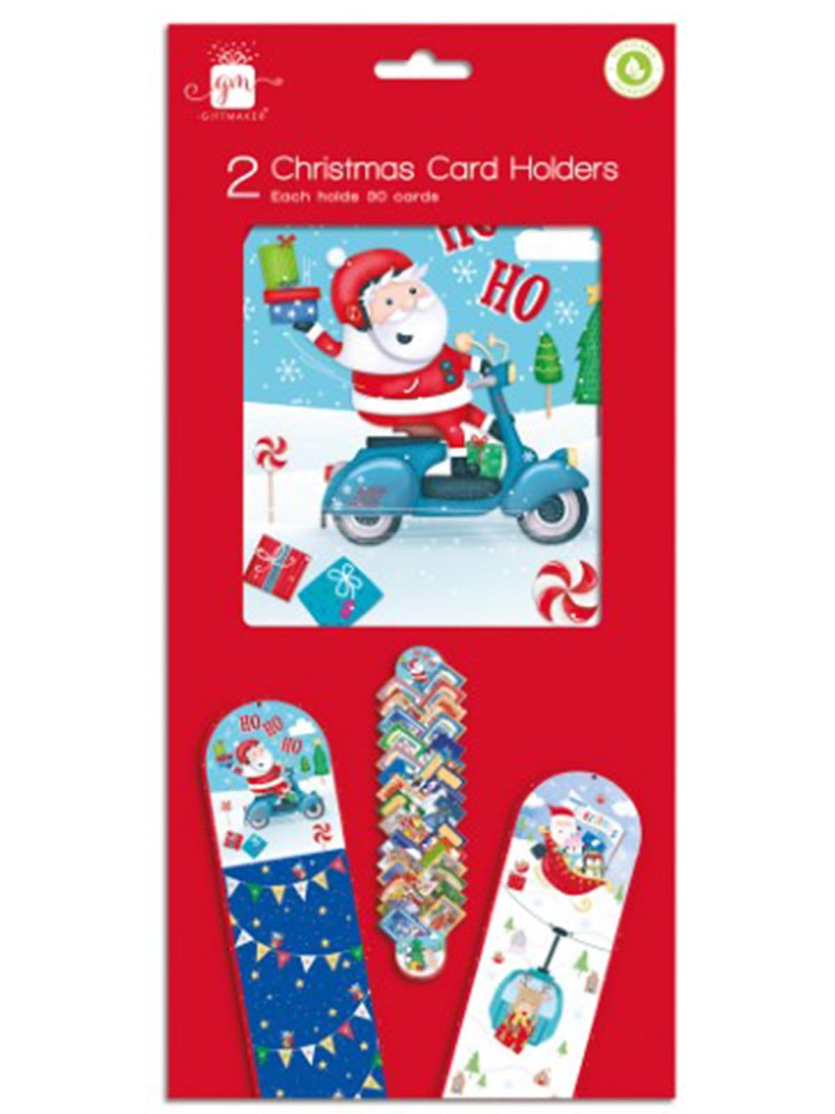 Giftmaker Pack 2 Wall Hanging Christmas Card Holders Cartoon Cute Santa & Friends Designs