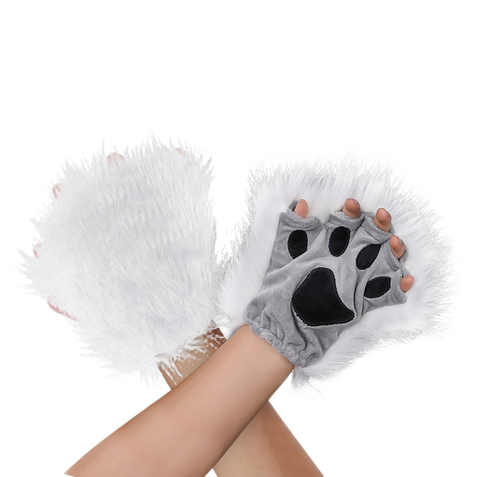 Furry Bear Fox Cat Paw Gloves Faux Fur Cosplay Costume Animal Claw Gloves