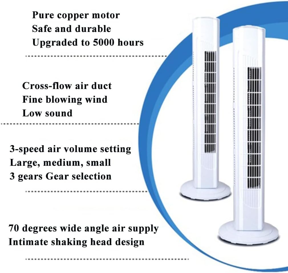 ZUMAHA Abanico Ventilador de Torre con 3 configuraciones de Velocidad, Ventilador oscilante con Suministro de Aire de Gran Angular de 70°, Ventilador de pie sin aspas Familiar