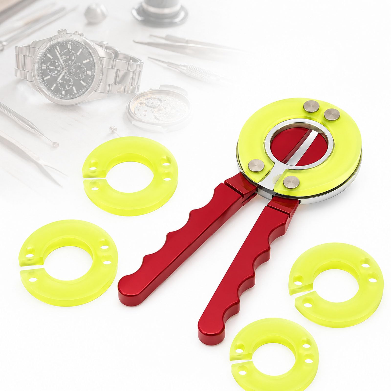 Apri-ghiera per Orologi, Set per Rimuovere La Ghiera, Include 4 Anelli di Matrice Corrispondenti, Gli Stampi in Gomma Non Lasciano Segni per Riparazioni Professionali di Orologi