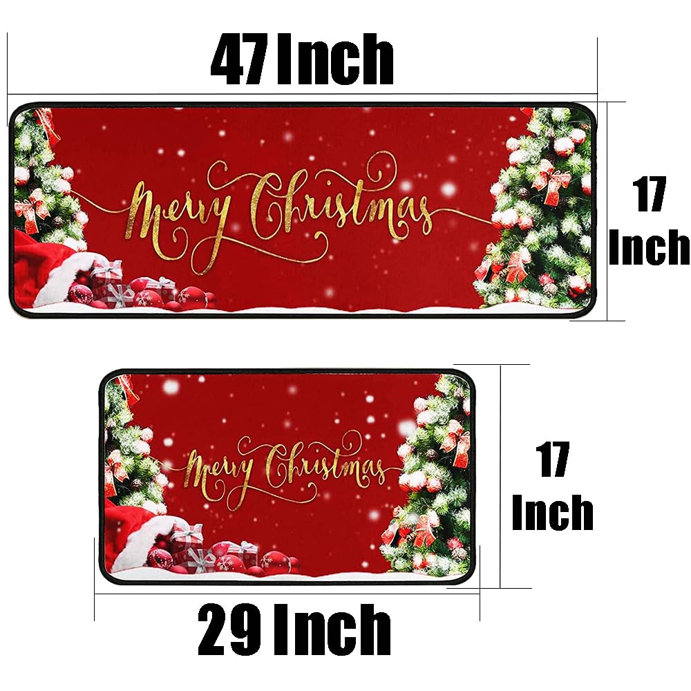 Wvapzwr Christmas Kitchen Rugs and Mats Set of 2, Christmas Indoor Floor Mats Non-Slip Kitchen Mat Door Mat Runner Rug for Kitchen Home Christmas Decor 17