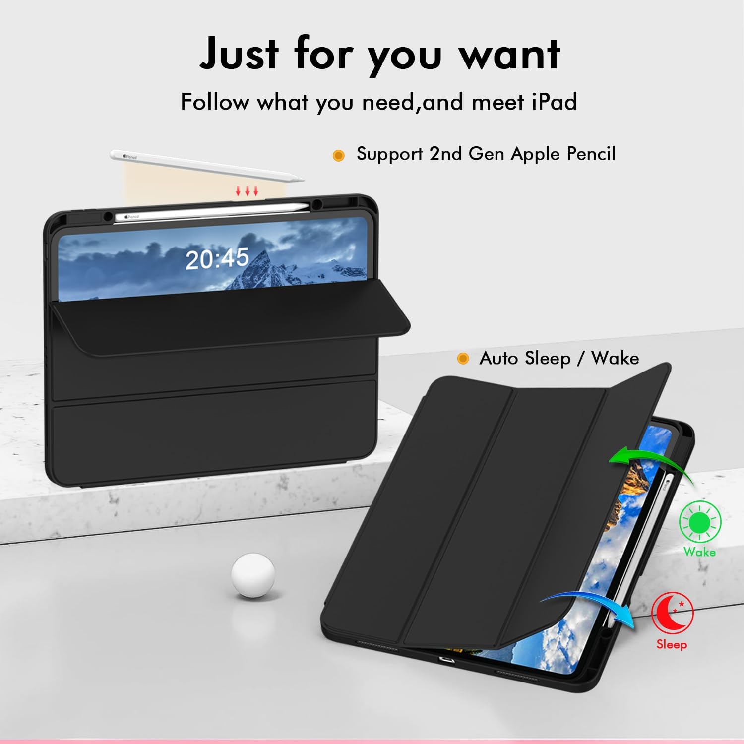 ZryXal New iPad Air 13 Inch Case M3 2025/M2 2024 with Pencil Holder, Trifold Stand Smart Case with Soft TPU Back,Auto Wake/Sleep (Black) - Image 6