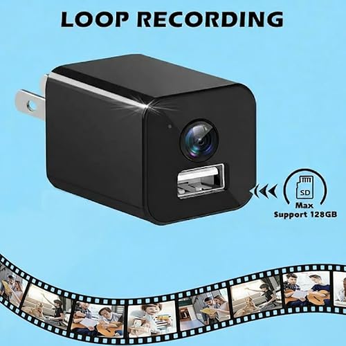 Miniatura 5 de Cámara inteligente inalámbrica espía pequeña con cargador USB discreto con grabación en bucle y detección de movimiento, mini cámara secreta montada