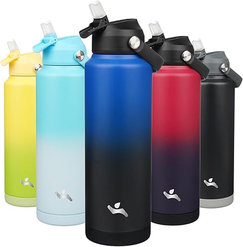 Miniatura 48 de Botella de agua aislada con tapa con pajilla, botella de metal al vacío de acero inoxidable de 12 onzas con mango de silicona, rosa ROSA ROSA,Flor