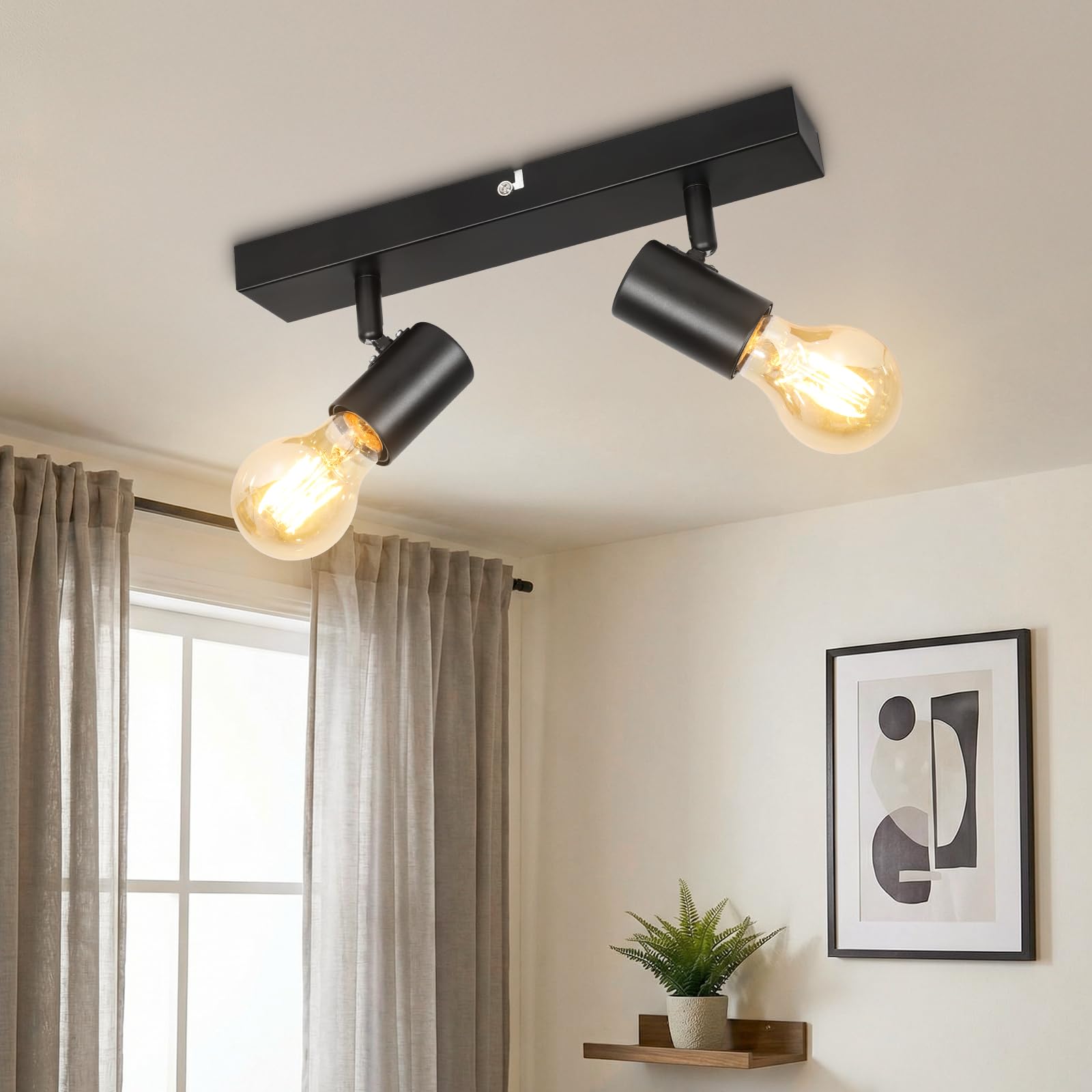 Kimjo Deckenstrahler 2 Flammig Innen - LED Deckenlampe Schwarz - Spots Deckenleuchte E27 2 Flammig - Deckenspots Modern 350°Schwenkbar für Wohnzimmer Schlafzimmer Küche Nein Leuchtmittel Max. 60W