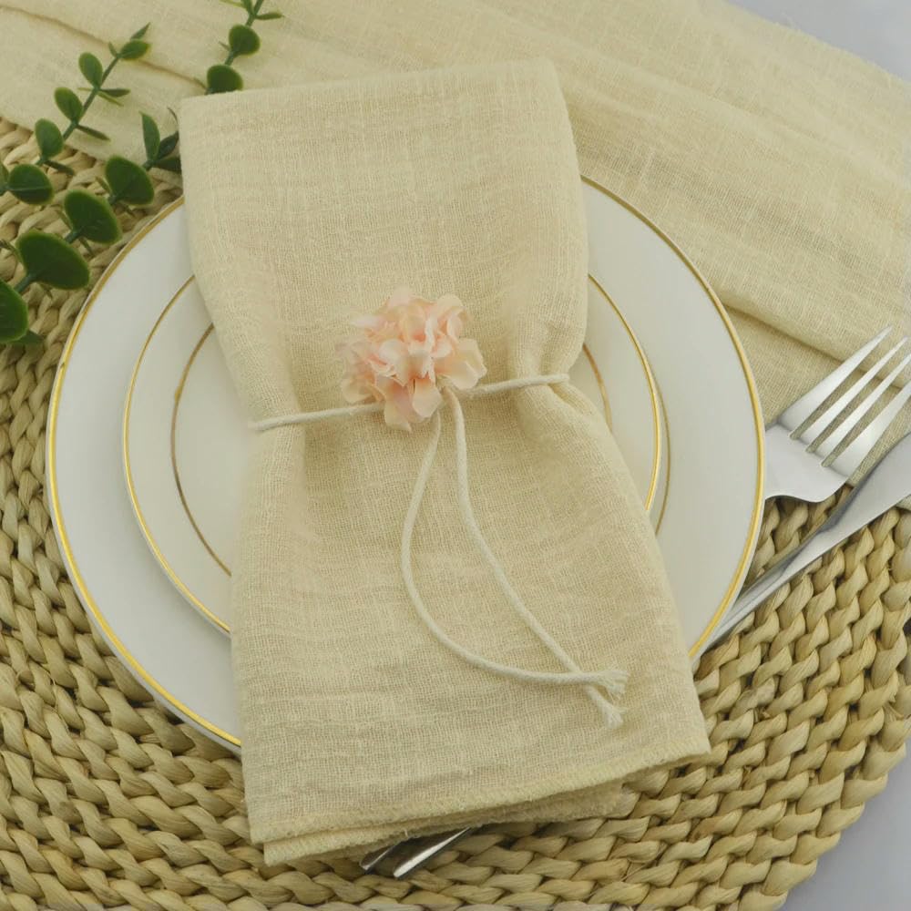 Weiche Gaze-Baumwoll-Tücher, Packung mit 24 Servietten aus 99% Baumwolle, 30 x 30 cm, Mehrfarbig(Beige)