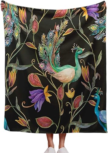 WHYATT Manta de microfibra con diseño de flores de pavo real, creativas, cobijas para El Frio, acogedora decoración de habitación, 40 x 50 pulgadas