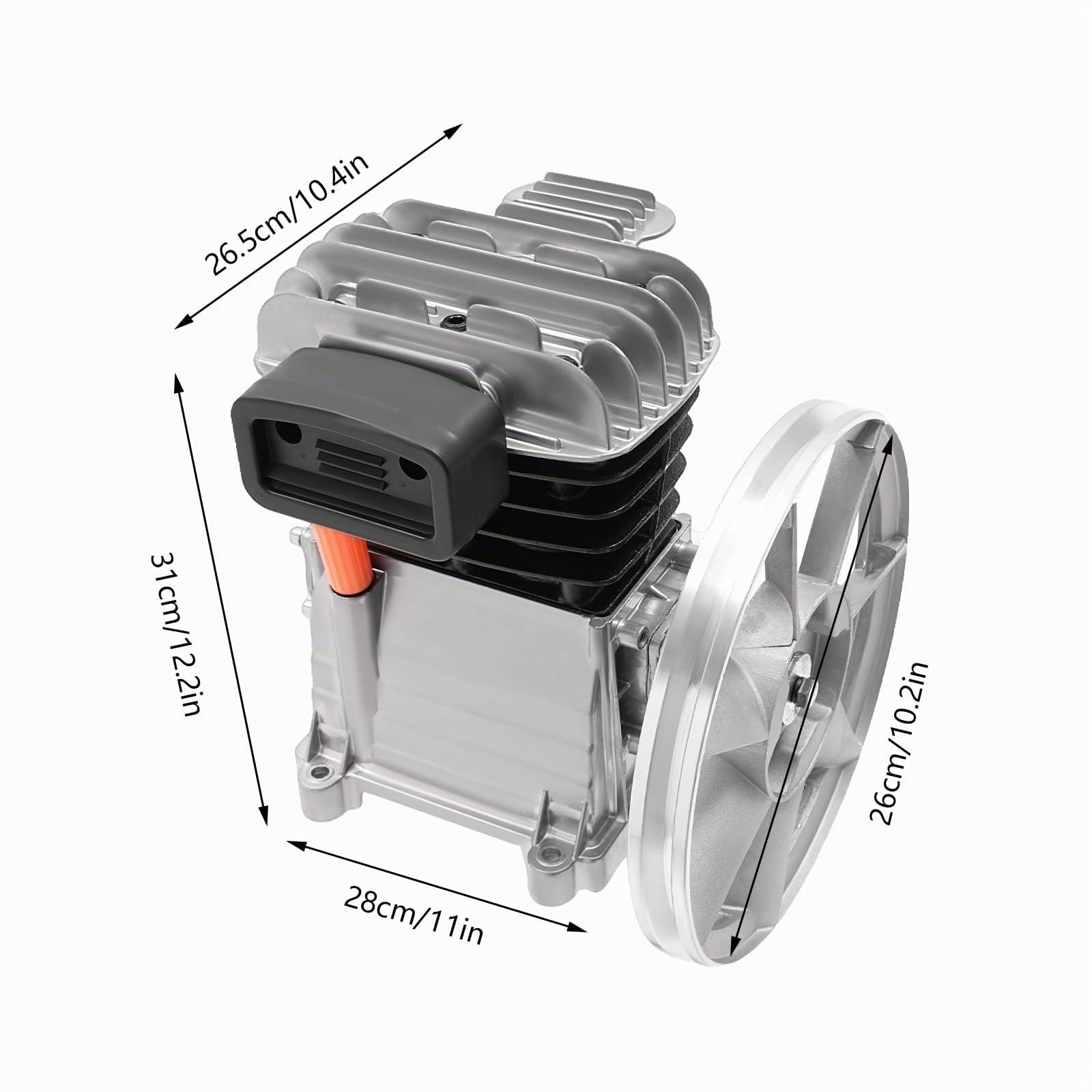 Compresor de aire agregado cabeza de la bomba, cabezal de compresor de aire 2 HP con 2 cilindros, 960 rpm, con polea, aspiración de aire teórica 170L/min, 10 bar