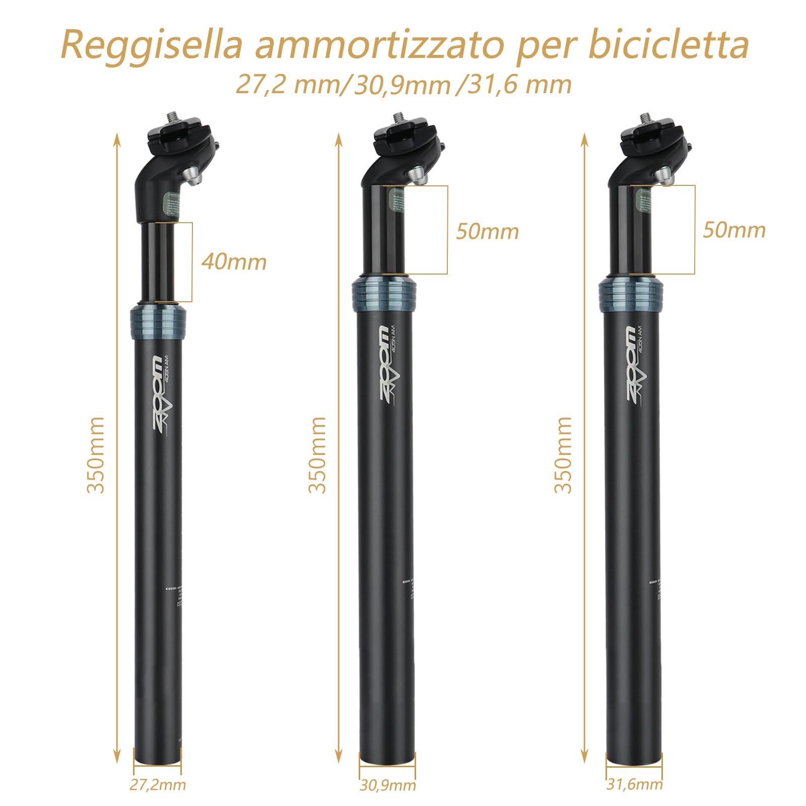 Reggisella per bicicletta con sospensione, diametro Ø31,6mm reggisella con sospensione in lega di alluminio, lunghezza reggisella ammortizzatore 350 mm, reggisella a molla