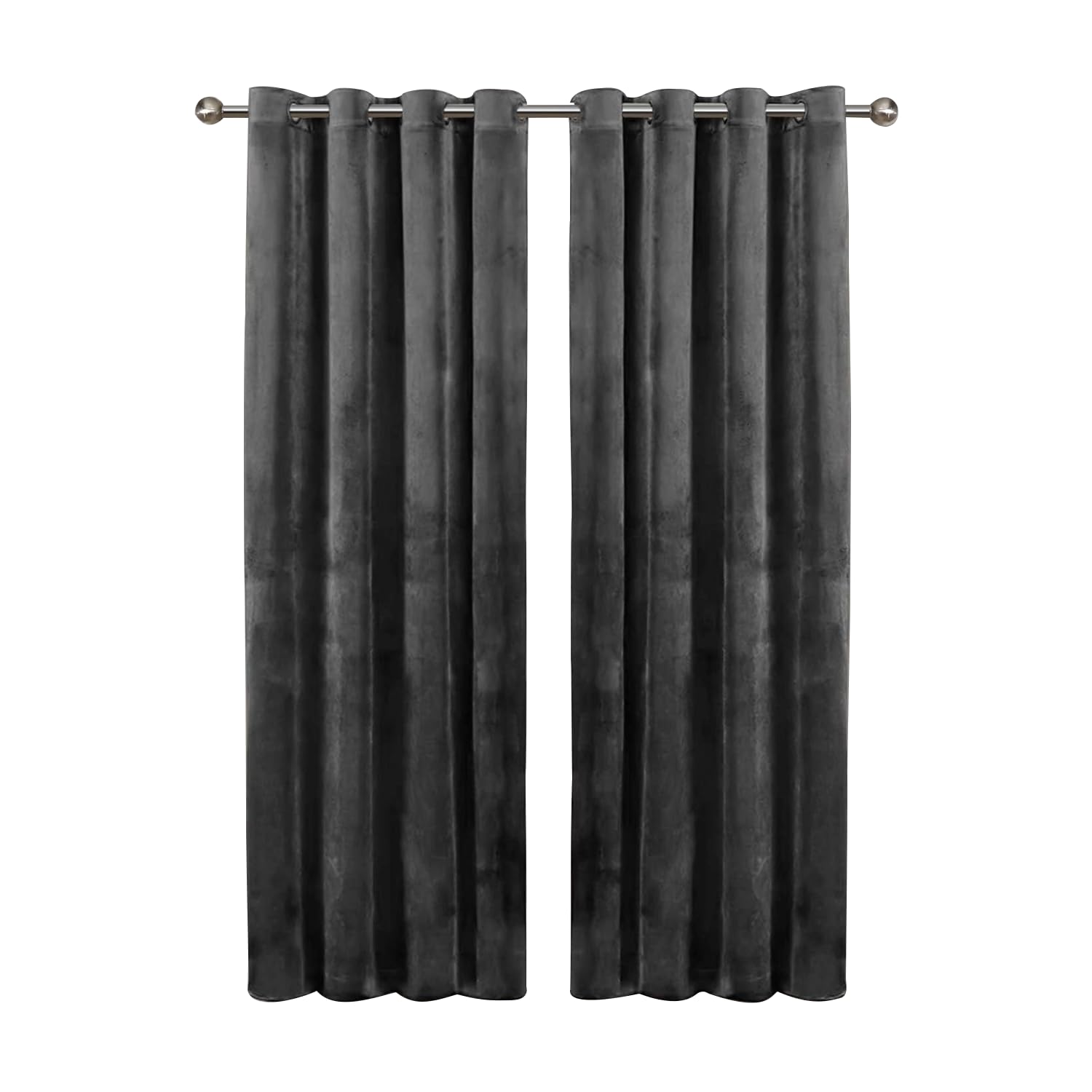 Aspire Homeware Grey Eyelet Curtains 46x54 (2 Panels) with Tie Backs - Fully Lined Velvet Curtains for Bedroom, Window Curtain for Living Room (116cm x 137cm)