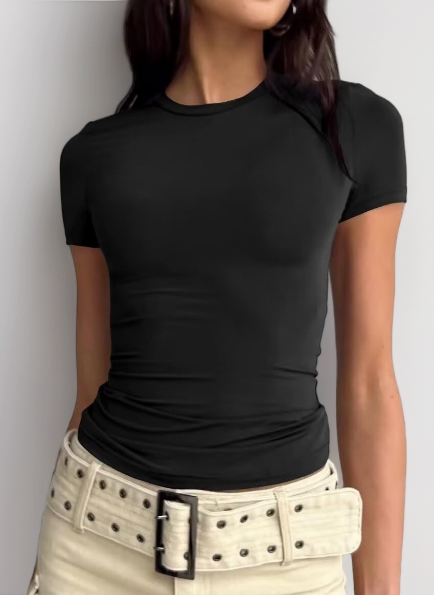 Women's Short Sleeve Crop Top Solid Color Slim Fit T-Shirt Y2K Streetwear Black S, M, L, XL