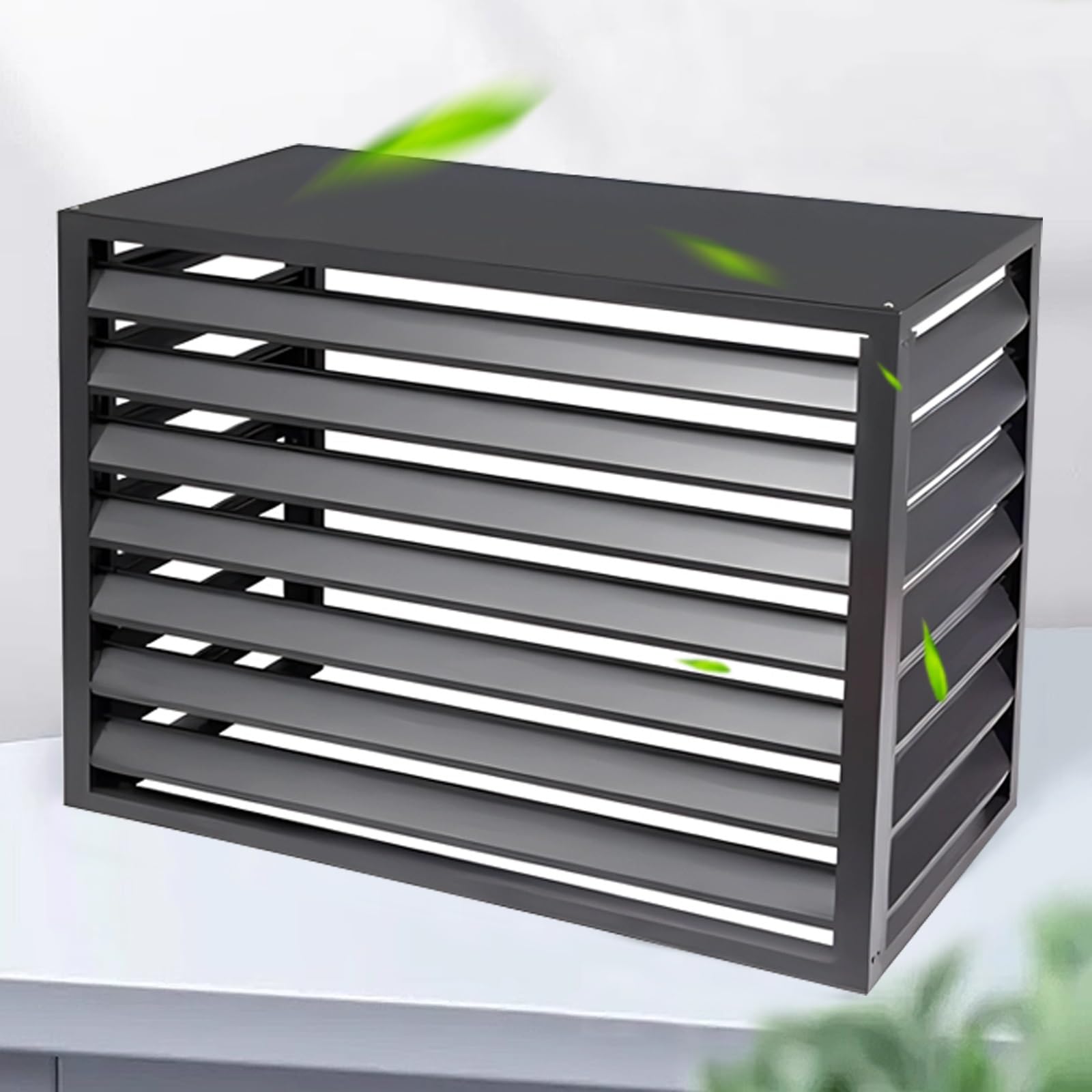 Aluminium Cache Climatiseur Exterieur, Protection Climatiseur Caisson Anti Bruit Pompe à Chaleur, Support D'écran de Confidentialité Décoratif pour Plantes(Black,100x50x70cm/39x20x28in)