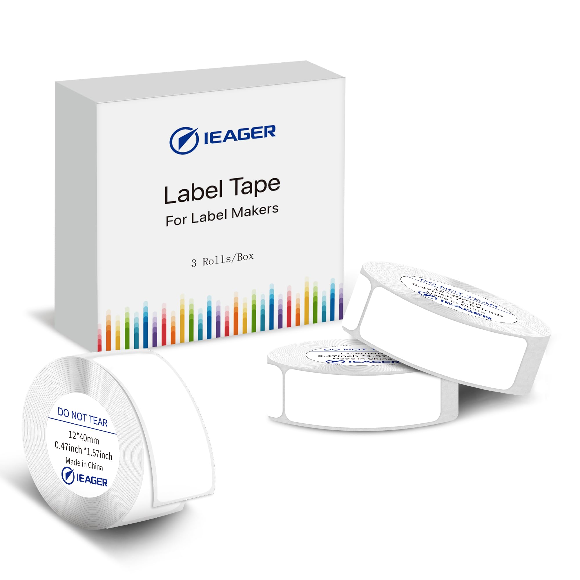 iEager Label Maker Tape, 12mm x 40mm, White Thermal Sticker for Label Maker Machine, Household Storage Labels, Self-Adhesive Stickers, Set of 3