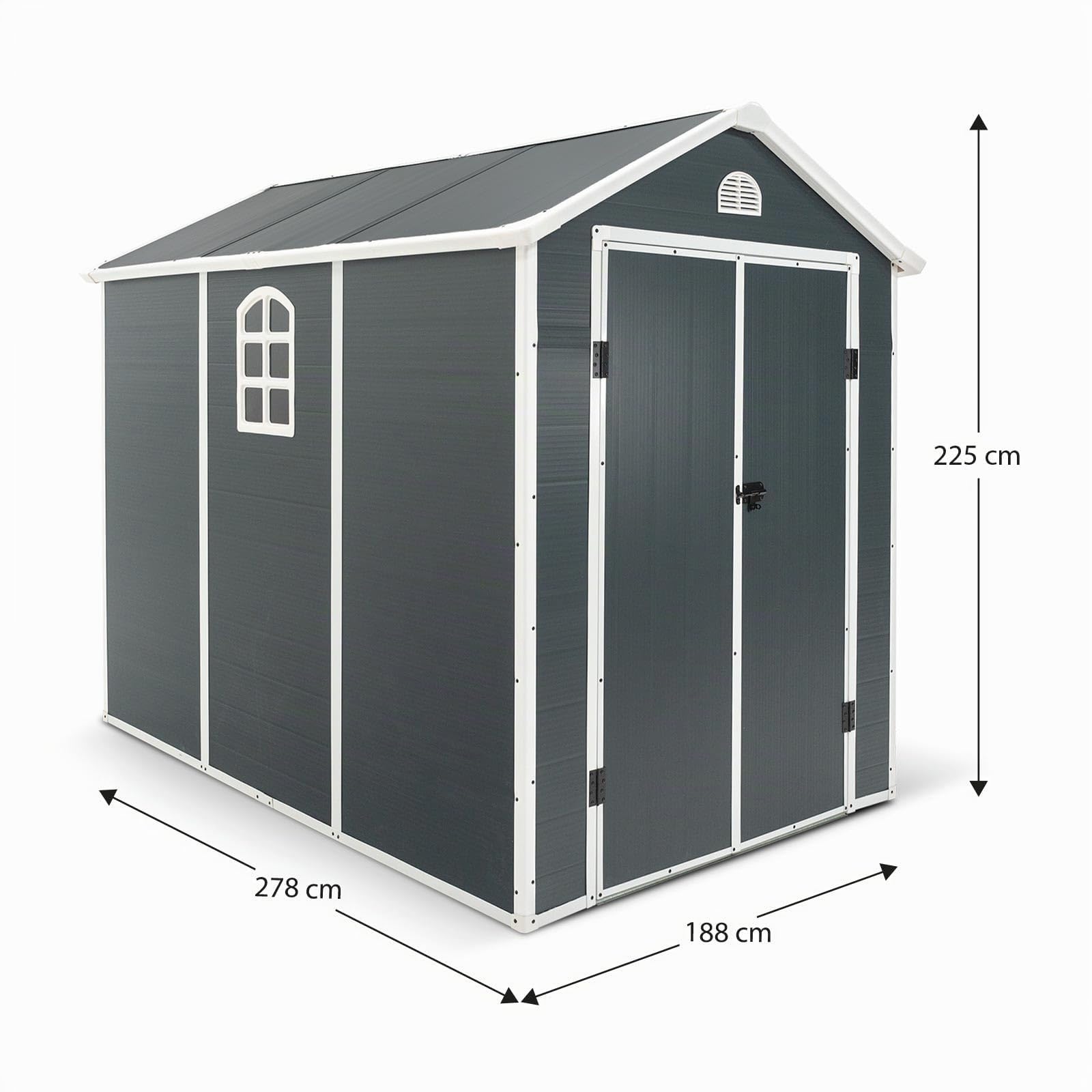 Gardiun Caseta de Resina para Exterior New Fiorella 5,32m² 188x278x225 cm Ventanas Laterales y Respiraderos Antracita/Blanco